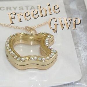🎁 FREE w/$15 Clear/Gold Apple Teacher Floating Charm Lockets Memory Pendant